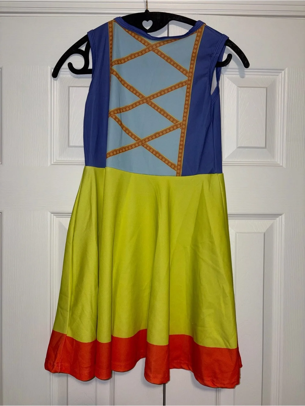 Girls' Blue and Yellow Princess Costume Dress with Red Bow approx size 7-8